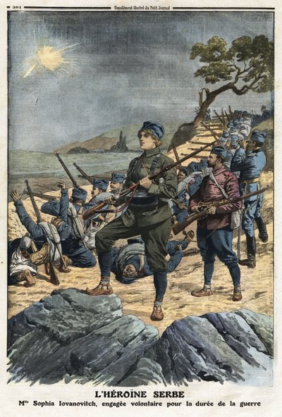 Prima guerra balcanica: ritratto di Sophia Yovanovich, una giovane serba volontaria contro la Turchia. Illustrazione tratta da "Le Petite Journal" 01/12/1912. Collezione privata da Anonymous Anonymous