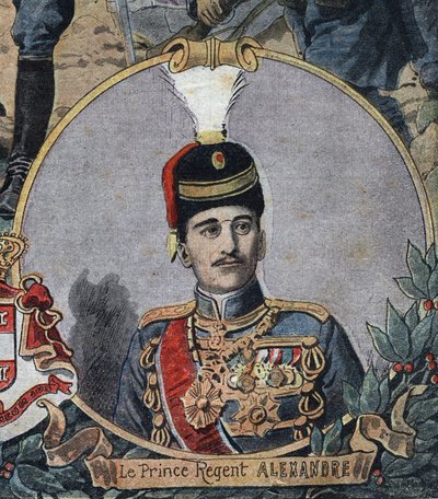 Prima guerra mondiale 1914-1918: ritratto del principe reggente di Serbia Alessandro, che divenne re Alessandro I di Jugoslavia o Alessandro II di Serbia (1888-1934). Incisione in "Le Petit Journal" da Anonymous Anonymous