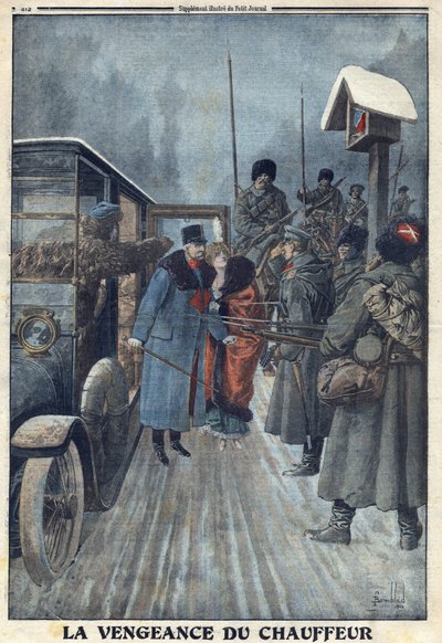 Prima Guerra Mondiale 1914-1918. Denunciato dal suo autista che voleva vendicarsi dei maltrattamenti subiti, il generale austriaco Skarbonovich viene fatto prigioniero in un campo russo. In "Le Petite Journal", il 20/02/1916. Collezione privata da Anonymous Anonymous