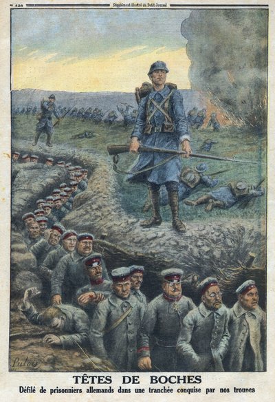 Prima Guerra Mondiale 1914-1918. Prigionieri tedeschi in una trincea conquistata dalle truppe dell