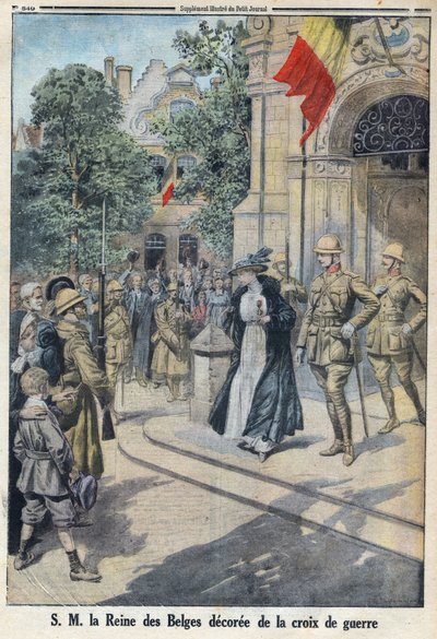 Prima Guerra Mondiale 1914-1918. Sua Maestà la Regina dei Belgi Elisabetta di Baviera (1876-1965) insignita della croce di guerra. In "Le Petite Journal" da Anonymous Anonymous