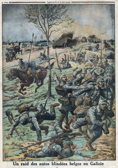 Prima Guerra Mondiale 1914-1918. Incursione di auto blindate belghe in Galizia. In 