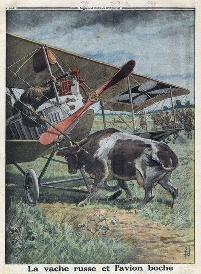 Prima Guerra Mondiale 1914-1918. Una mucca in Russia impedisce a un aereo dell