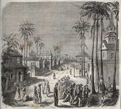 Forzati al lavoro al penitenziario Saint-Laurent a Cayenne (Guyana Francese) nel XIX secolo. Incisione in "Histoire des bagnes depuis leur création à nos jours" (1877) di Pierre Zaccone (1817-1895) (Colonia Penale) da Anonymous Anonymous
