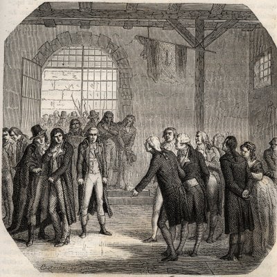 Rivoluzione francese - Gli Hebertisti - Gli Hebertisti alla Conciergerie a Parigi il 23 marzo 1794 - Incisione in 