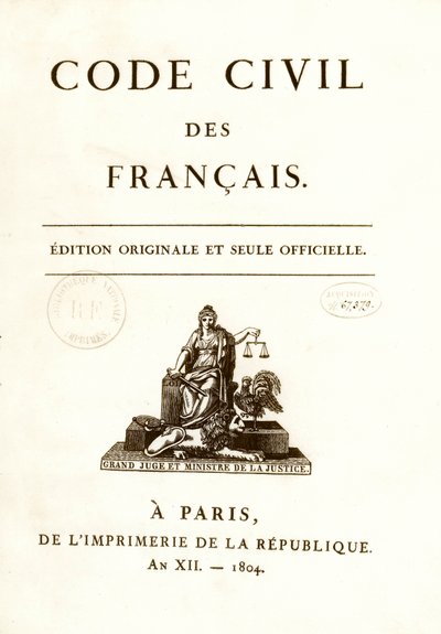 Frontespizio di una delle dodici edizioni originali del “Codice civile dei francesi” promulgato da Napoleone Bonaparte il 21/03/1804. Codice civile francese. B.N. Parigi da Anonymous Anonymous