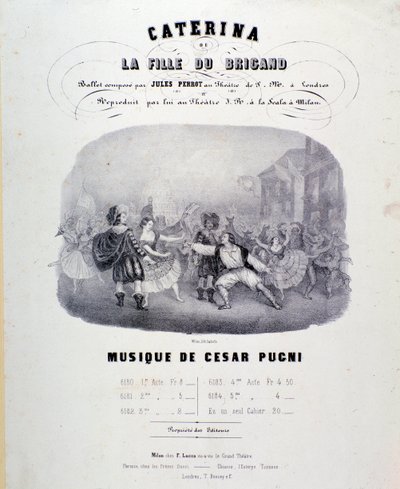 Frontespizio per la partitura musicale di Catarina o la figlia del bandito di Pugni per la rappresentazione al Teatro alla Scala (1847) da Anonymous Anonymous