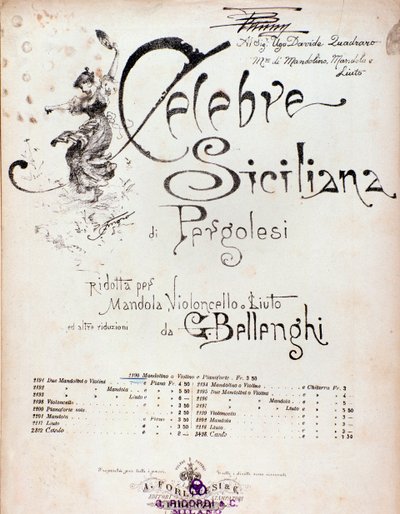Frontespizio della partitura musicale di Celebre siciliana attribuita a GB Pergolese da Anonymous Anonymous