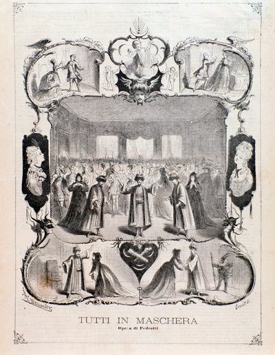 Frontespizio della partitura musicale di Tutti in maschera, opera di Carlo Pedrotti da Anonymous Anonymous