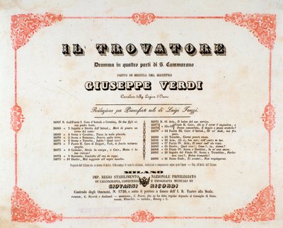 Frontespizio di Il trovatore, opera di Giuseppe Verdi da Anonymous Anonymous