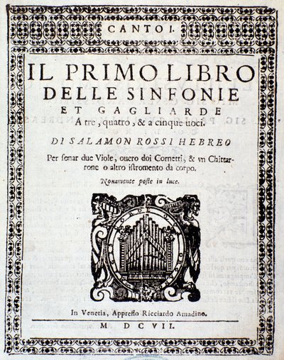 Frontespizio di Primo libro di sinfonie e gagliarde di Salomone Rossi da Anonymous Anonymous