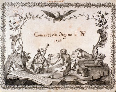 Frontespizio di una partitura musicale con rappresentazione di animali che suonano strumenti musicali (1783) da Anonymous Anonymous