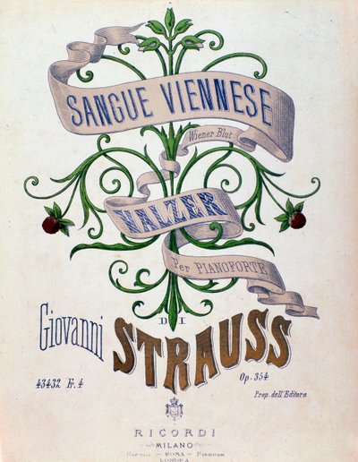 Frontespizio della partitura musicale di Sangue viennese di Johann Strauss da Anonymous Anonymous