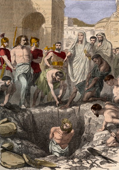 Galli sepolti dai Romani - Incisione del XIX secolo in "Storia nazionale illustrata della Francia dai tempi più remoti ai giorni nostri" 1876 - Collezione privata da Anonymous Anonymous
