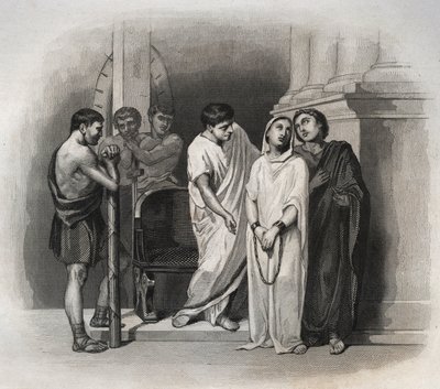 Santa Vittoria, subì il martirio a Cartagine con San Saturnino, nel 304. Incisione del 1846 in "Vite dei santi". Collezione privata da Anonymous Anonymous