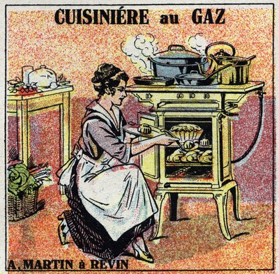 Riscaldamento domestico: stufa a gas Arthur Martin. Illustrazione anonima del 1925. Collezione privata. da Anonymous Anonymous