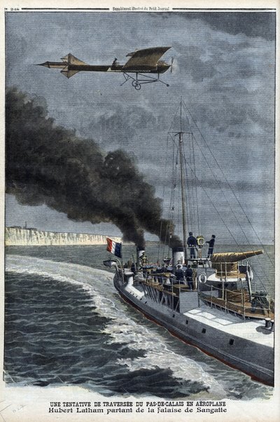 Hubert Latham (1883-1912), aviatore francese, lascia Sangatte in un monoplano 