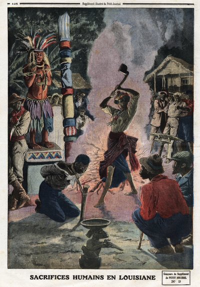 Sacrifici umani in Louisiana. Incisione in 