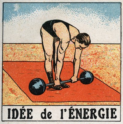 Idea di energia: atleta che solleva un peso. Illustrazione anonima del 1925. Collezione privata da Anonymous Anonymous
