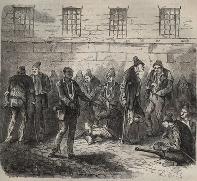 Forze inferme al Bagne di Tolone nel XIX secolo. Incisione in "Histoire des bagnes depuis leur création à nos jours" (1877) di Pierre Zaccone (1817-1895). Collezione privata da Anonymous Anonymous