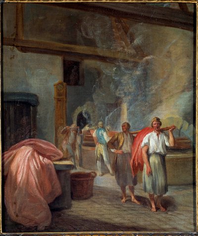 Interno di un laboratorio di tintura ai Gobelins Pittura anonima. 1760. Dim 0,37 x 0,30 m Parigi, Museo Carnavalet da Anonymous Anonymous