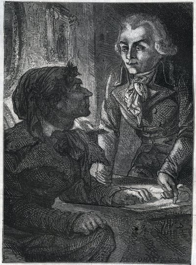 Jean-Paul Marat (1743-1793) con Maximilien Robespierre (1758-1794). Incisione del 1866 in “Histoire de la Revolution francaise” di Adolphe Thiers. Collezione privata. da Anonymous Anonymous