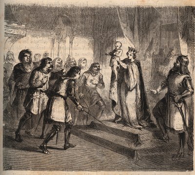 Giovanna di Fiandra (1295-1374), moglie di Giovanni di Montfort, Duca di Bretagna (1293-1345) presenta suo figlio, Giovanni IV di Bretagna, Conte di Montfort (conosciuto come il valoroso o il conquistatore) da Anonymous Anonymous