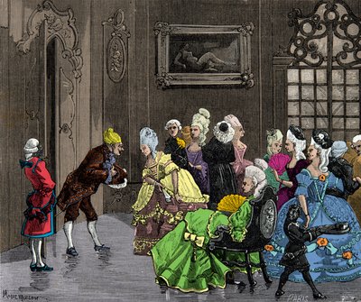 Giuseppe Balsamo (1743-1795), detto Alessandro Conte di Cagliostro ricevuto dalla nobiltà a Versailles intorno al 1750, Incisione, Collezione Privata da Anonymous Anonymous