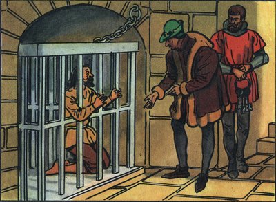 Re Luigi XI visita le gabbie della prigione della Bastiglia. Illustrazione anonima in 