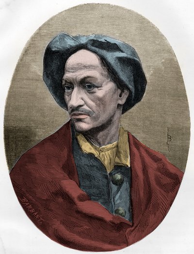 LOUIS DOMINIQUE CARTOUCHE, celebre bandito francese - Il brigante Louis Dominique Garthausen detto Cartouche (1693-1721) - Incisione del 1863 in "Le Livre Rouge - Histoire De L