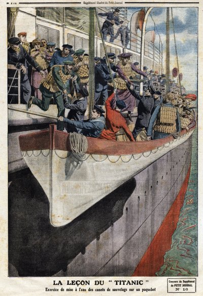Esercizio di scialuppa di salvataggio a bordo di un transatlantico, a seguito dell
