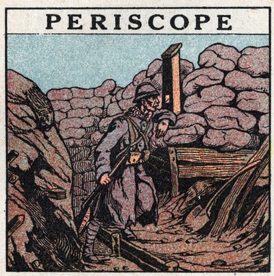 Riflessione della luce: periscopio usato in una trincea da un soldato durante la Prima Guerra Mondiale. Illustrazione anonima del 1925. Collezione privata. da Anonymous Anonymous