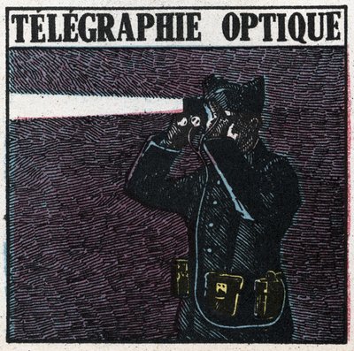 Segnali luminosi: telegrafia ottica. Illustrazione anonima del 1925. Collezione privata. da Anonymous Anonymous