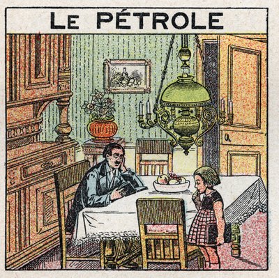 Fonti di luce: uso della lampada a olio. Illustrazione anonima del 1925. Collezione privata. da Anonymous Anonymous