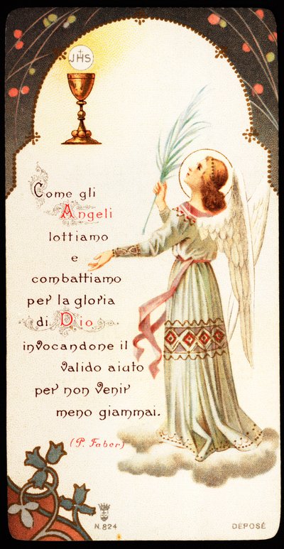 Come gli angeli combattiamo e lottiamo per la gloria di Dio Immagine pia con un calice e un
