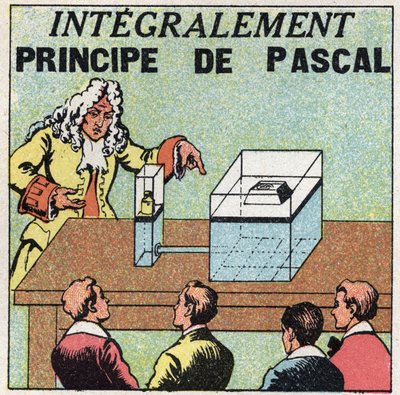Bilancia liquida: principio di Blaise Pascal (1623-1662). Illustrazione anonima del 1925. Collezione privata. da Anonymous Anonymous