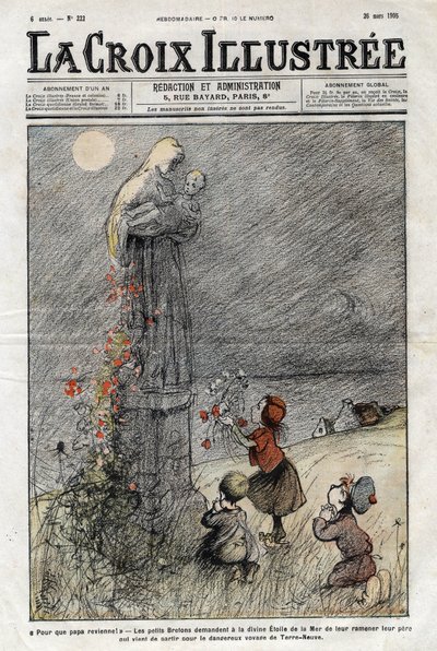Piccoli bretoni chiedono alla stella divina del mare di riportare il loro padre che è appena partito per il pericoloso viaggio di Terranova - copertina di 