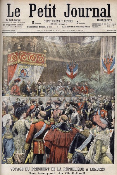Londra, Gran Bretagna. Viaggio del Presidente Loubet. Ricevimento alla Guildhall da Sir Marcus Samuel. Le Petit Journal, luglio 1903 (incisione) da Anonymous Anonymous