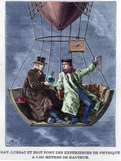 Louis-Joseph Gay-Lussac e Biot fanno esperimenti di fisica a 4.000 metri di altezza - in "Album de la Science; illustrious scientists; Great discoveries" 1896. da Anonymous Anonymous