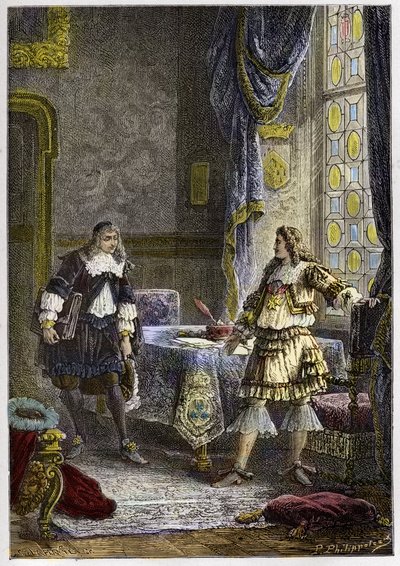 Luigi XIV congeda Nicolas Fouquet - Luigi XIV licenzia il Sovrintendente delle Finanze, Nicolas Fouquet - incisione da 