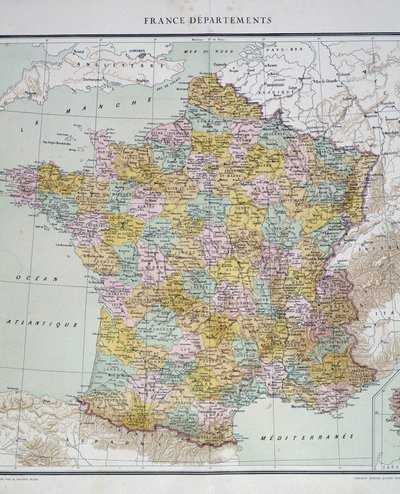 Mappa: Dipartimenti della Francia. Atlante degli anni 