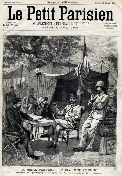 Campo della Missione Marchand: Jean-Baptiste Marchand (1863-1934), il Capitano Baratier alla sua sinistra e il Tenente Victor Emmanuel Largeau (1867-1916) e il Capitano Germain alla sua destra. da Anonymous Anonymous