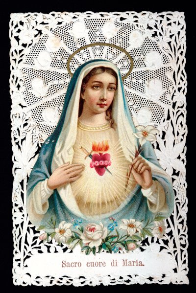 Mater dolorosa Sacro cuore. Immagine pia. Cromolitografia con découpage e dentellatura. Inizio XX secolo Collezione privata da Anonymous Anonymous