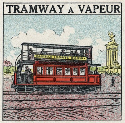 Trattamento meccanico: tram a vapore apparso a Parigi alla fine del XIX secolo sulla linea Bastille - porta Bapp. Illustrazione anonima del 1925. Collezione privata. da Anonymous Anonymous