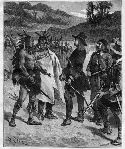 Incontro di Robert Cavelier de La Salle (1643-1687) con gli indiani d