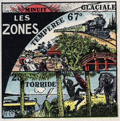 Meteorologia: distribuzione del calore sulla terra e diversi climi (zone calde, temperate, polari). Illustrazione anonima del 1925. Collezione privata. da Anonymous Anonymous