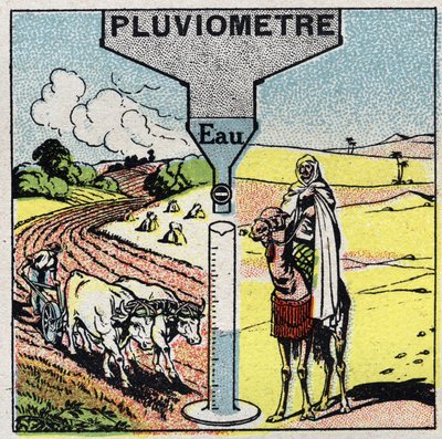 Meteorologia: influenza della pioggia sul clima, uso della pioggia. Illustrazione anonima del 1925. Collezione privata. da Anonymous Anonymous