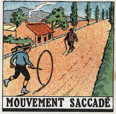 Movimenti: movimento a scatti. Un bambino che gioca con un cerchio. Illustrazione anonima del 1925. Collezione privata da Anonymous Anonymous