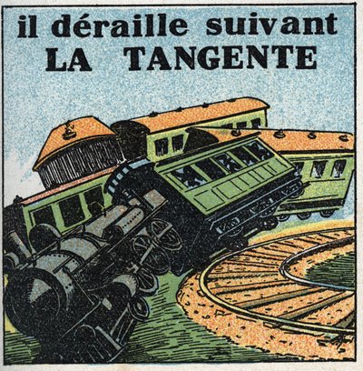Movimenti: tangente. Deragliamento di un treno. Illustrazione anonima del 1925. Collezione privata. da Anonymous Anonymous