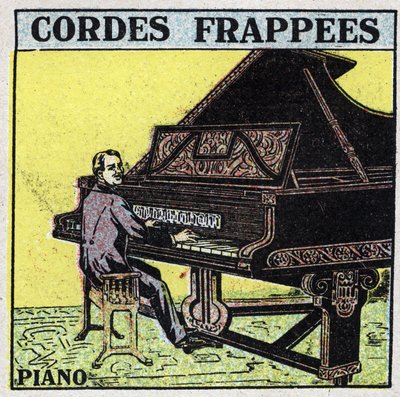 Strumenti musicali: strumenti a corde percosse. Un pianista. Illustrazione anonima del 1925. Collezione privata. da Anonymous Anonymous